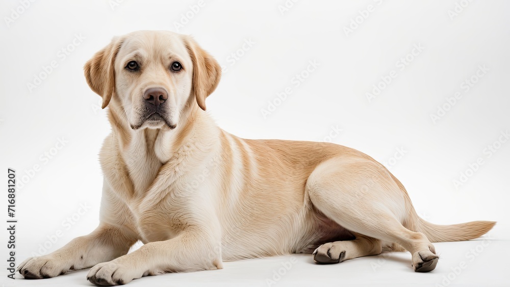 Yellow labrador retriever dog on grey background