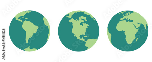 Different angles flat planet Earth icons. Vector illustration for web banner, web and mobile, infographics.