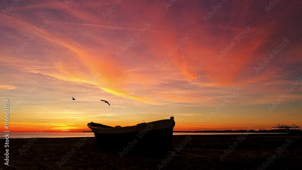 sunrise on Malvarrosa beach (Valencia -Spain)