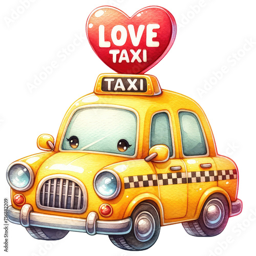 Whimsical Love Taxi Cartoon Illustration 