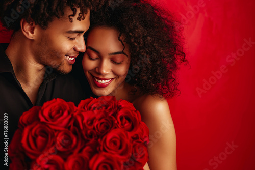 Romantic Embrace: Couple in Love with Red Roses