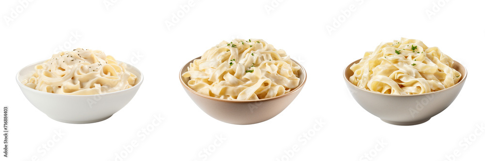Set Of A bowl of fettuccini alfredo isolated on A Transparent Background Set Of A bowl of fettuccini alfredo isolated on A Transparent Background