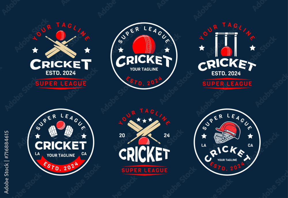 Set of cricket Logo sign badge. Cricket logo with shield background vector design collection - obrazy, fototapety, plakaty 