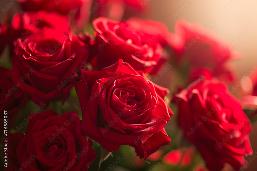 Fototapeta premium Soft Glow of Morning: Red Roses in First Light
