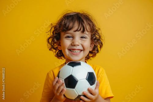 Radiant Smiles: Kid's Soccer Magic in Yellow © Andrii 