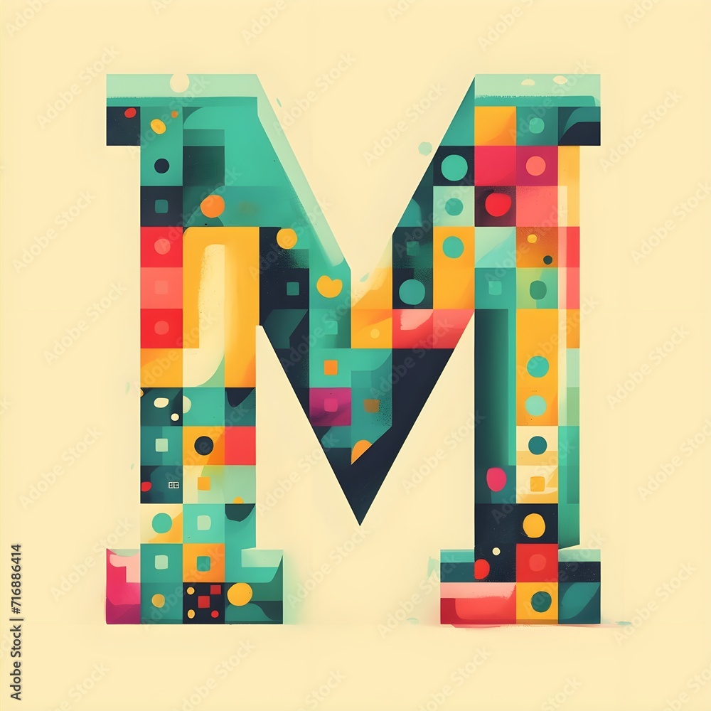 alphabet letter M colorful puzzle box style isolated