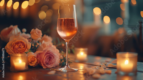 A wine glass amid roses is pure elegance. The slender stem cradles indulgence, mirroring the passion of blossoms. Sipping becomes a dance of flavors, a poetic communion with a floral symphony. Love photo