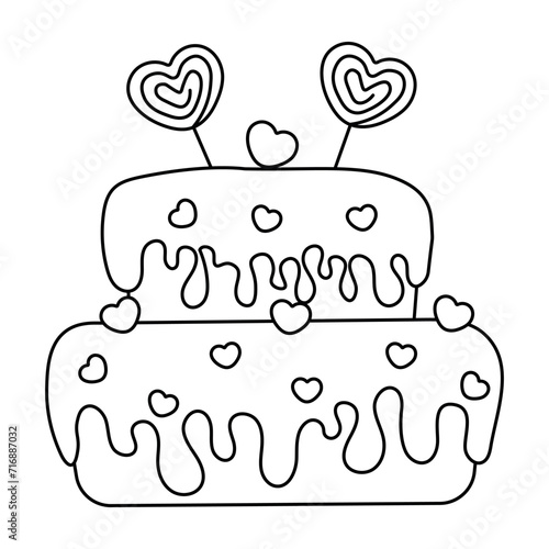 Linear outline of a delicious cake isolated on a transparent background. Coloring page for children. Design of linear art. Soft line. Print it out and bring it to life with color. Vector illustration