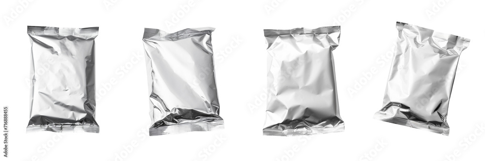 Set Of A white foil bag on A Transparent Background