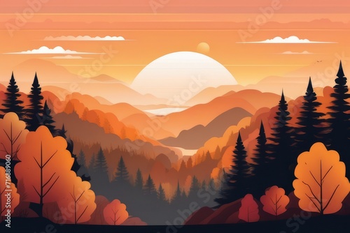 Paisagem em aquarela de uma floresta temperada ao por do sol, gerado com IA (Playgrond AI) photo