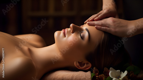 Beautiful woman lying on her stomach getting a massage photo