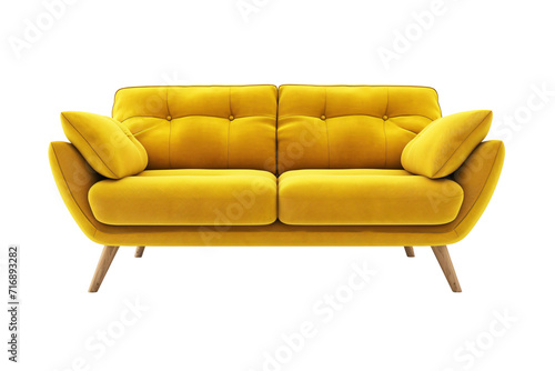Yellow sofa ,modern and minimal furniture,Chair home decoration, isolated on white and transparent background