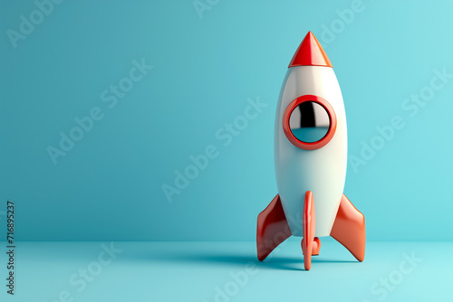 Space rocket on a blue background. Cosmonautics day concept illustration. Place for text, copy space.