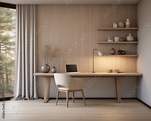 Bungalow Style Home Office Mockup, 3D Mockup Render, Interior Design © thecreativesupplies