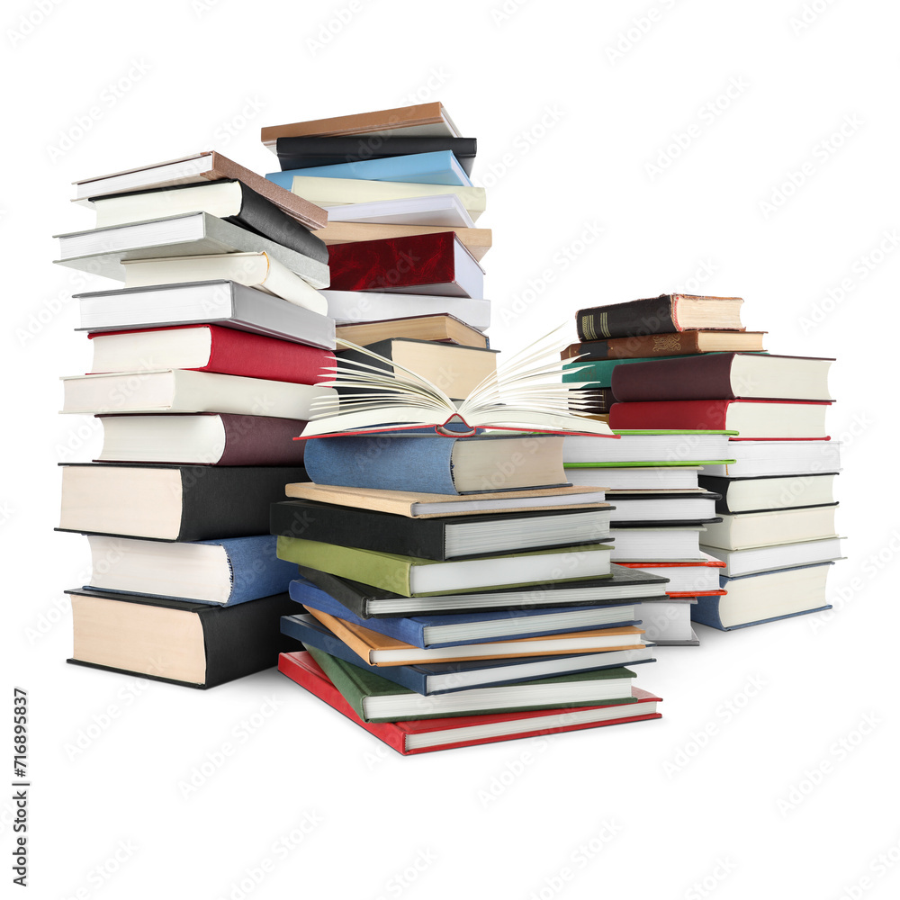 Stacks of different books isolated on white Stacks of different books isolated on white