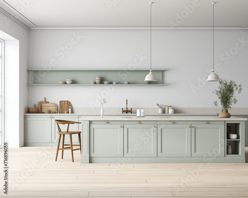 Cape Cod Style and Cozy Kitchen 3D Mockup Render