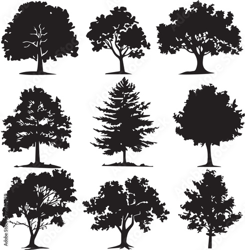 Set Trees. Hand drawn vector illustration 