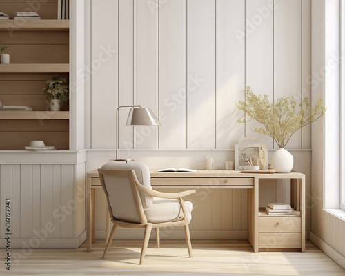 Contemporary Farmhouse Style and Cozy Home Office 3D © thecreativesupplies