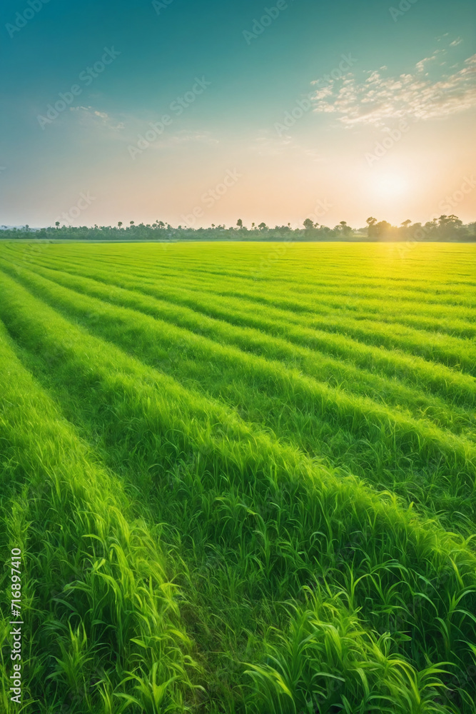 Image of vast, lush green field under bright, clear sky Image of vast, lush green field under bright, clear sky