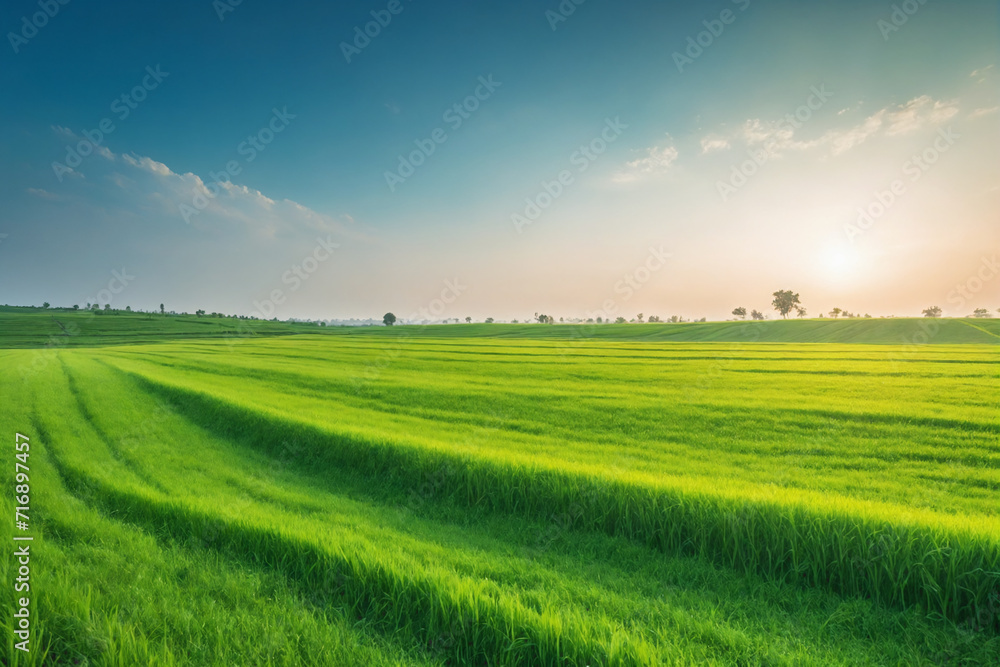Image of vast, lush green field under bright, clear sky Image of vast, lush green field under bright, clear sky