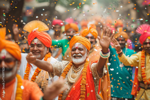 Indian people on procession celebrating Gudi padwa festive photo