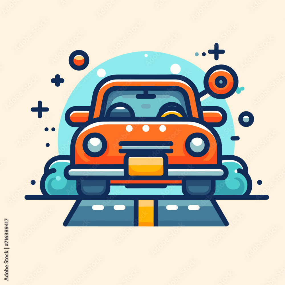 A flat drawing of a car ride. An icon-like vector drawing that can be repainted in the desired colors.