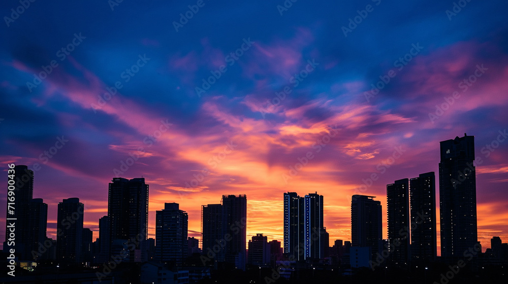 Sunset over a beautiful city