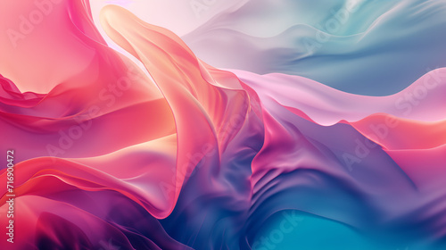 Flowing fabrics in pink and blue colors gradient background.