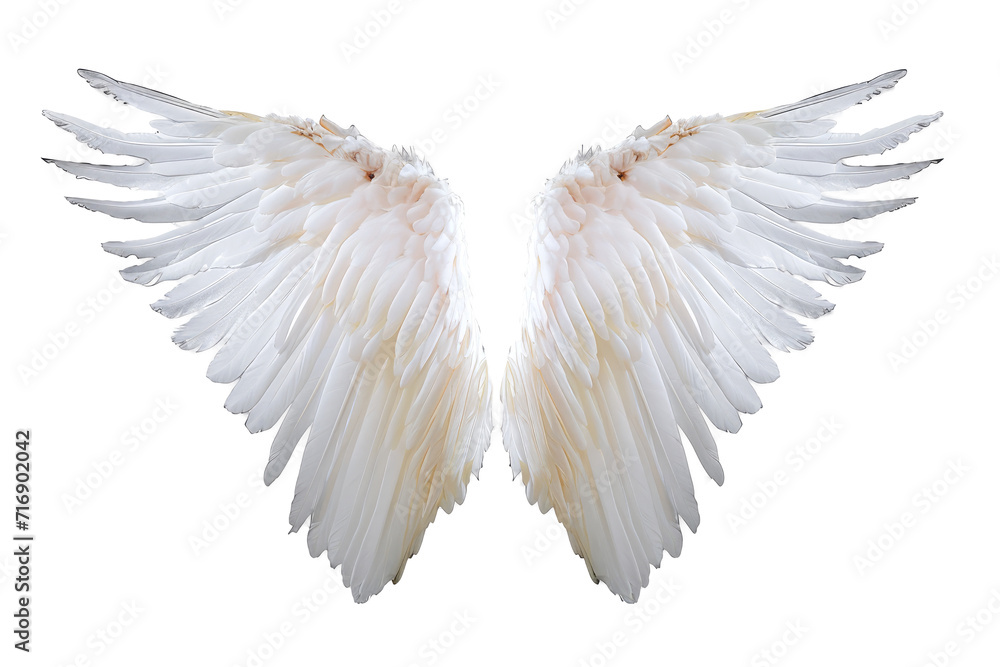 White angel wing isolated on white or transparent background, PNG - obrazy, fototapety, plakaty 