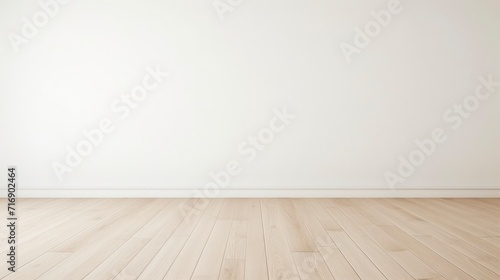 Empty room with wooden floor and white wall.
