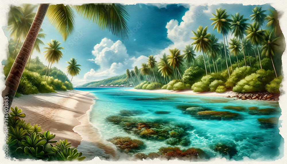 watercolor painting of a tropical paradise