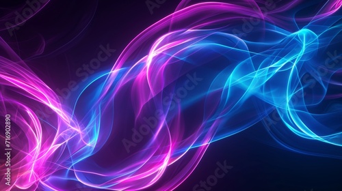 Futuristic neon abstract swirls on a dark background, dynamic and glowing background