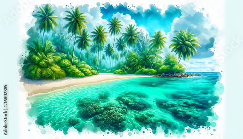 watercolor painting of a tropical paradise