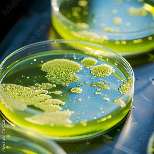 A close-up image of a petri dish with colonies of bacteria growing on it