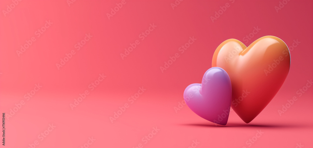 heart balloons for valentines day with copy space banner, holy valentine and love background concept, empty space valentine banner