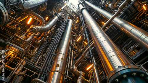 Inside an Industrial Power Plant: Complex Network of Pipes and Valves in a Chemical Factory