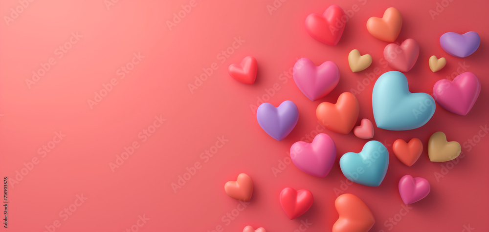 heart balloons for valentines day with copy space banner, holy valentine and love background concept, empty space valentine banner