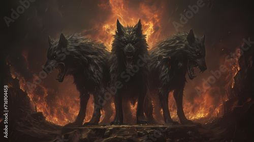Fierce Hell Hounds at the Entrance to the Underworld