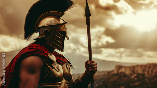 Roman Spartan Military Figure. Armor and Spear Equipped photo