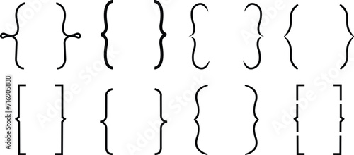 braces or curly brackets icon set, Black bracket . vector of Text brackets design. Icons vintage typography symbol. Thin signs of typography symbol. Pixel perfect, Hand drawn braces, punctuation mark.