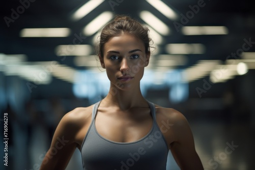 Portrait of a fitness girl in her 30s practicing ballet in a studio. With generative AI technology