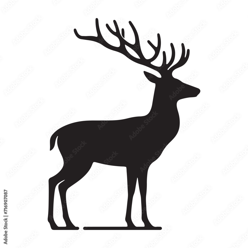 Obraz premium Twilight Waltz of Shadows: Deer Silhouette Collection Engaging in a Twilight Waltz Amidst the Shadows of Nature's Nocturnal Stage - Reindeer Illustration - Stag Vector 