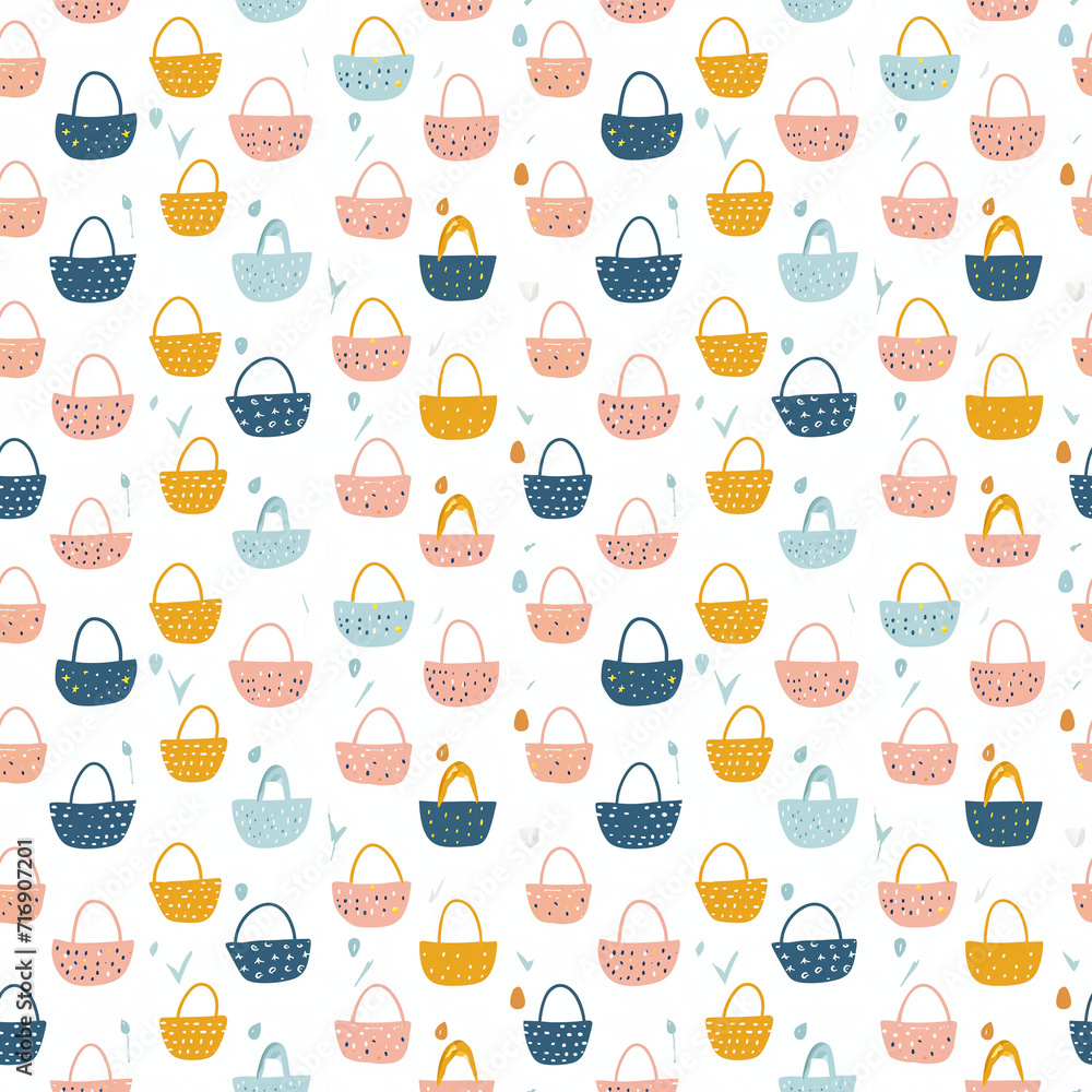 Easter baskets seamless pattern. Gift wrapping, wallpaper, background. Easter Easter baskets seamless pattern. Gift wrapping, wallpaper, background. Easter