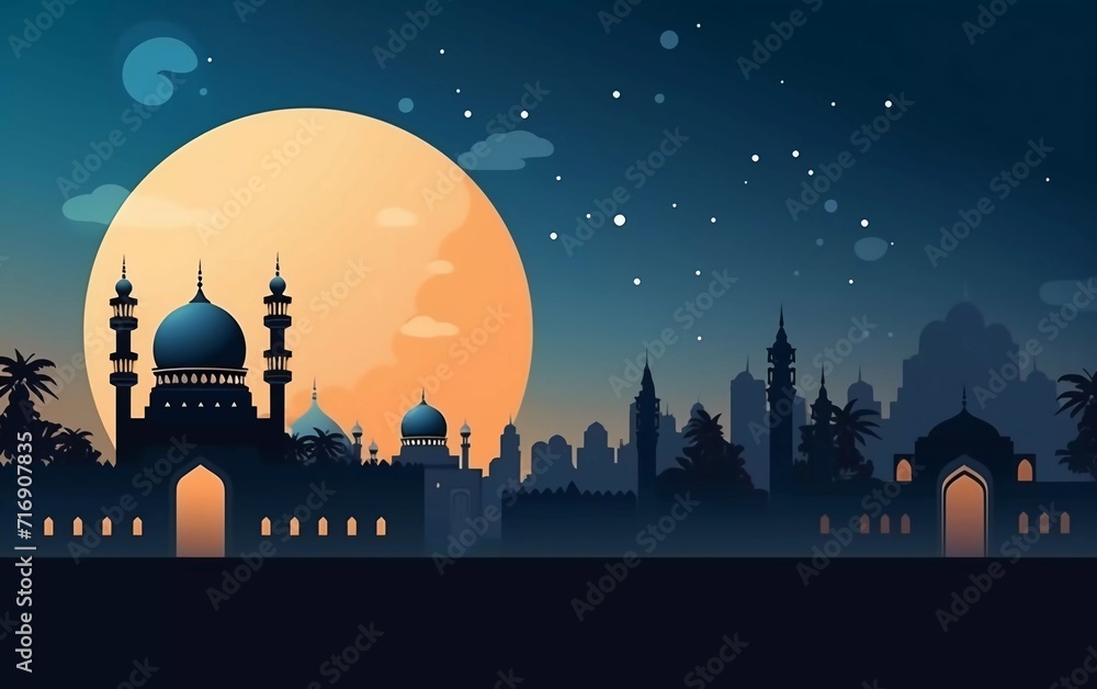 Flat silhouette landscape with very beautiful mosque