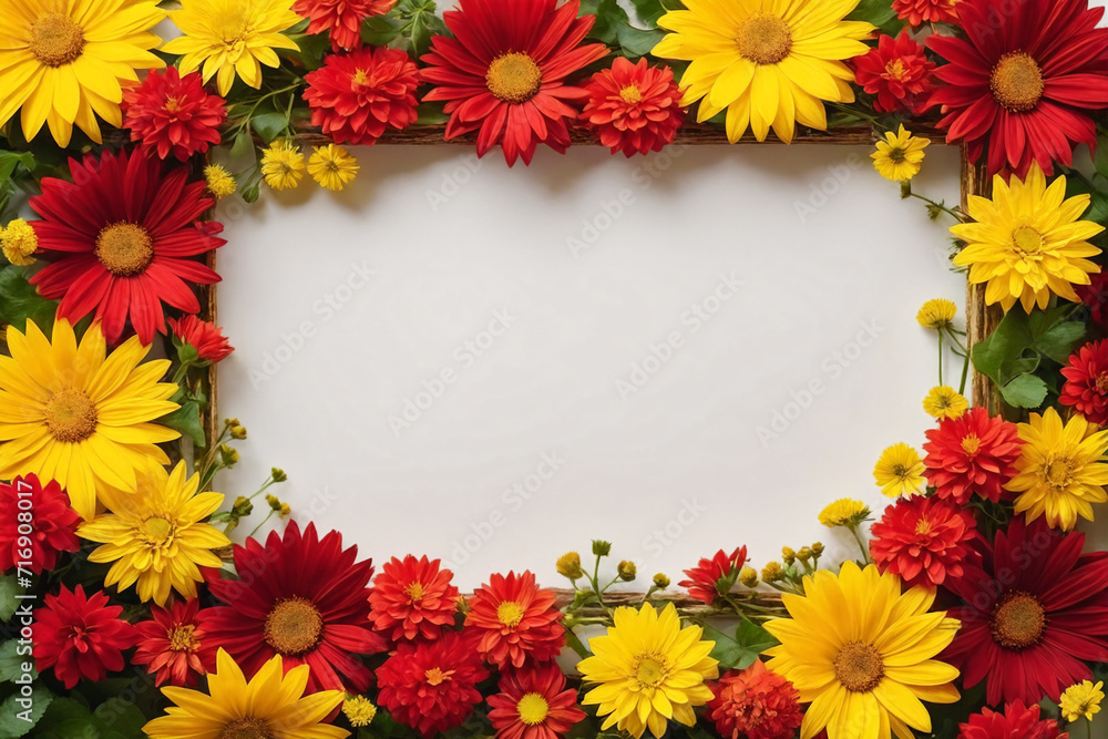 Rectangular frame made of red and yellow flowers Rectangular frame made of red and yellow flowers