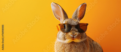 Cooler Osterhase mit Sonnenbrille vor buntem Hintergrund photo