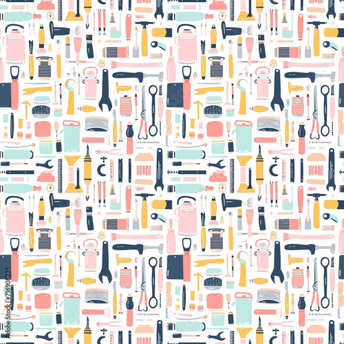 Tools and gadgets seamless pattern. Gift wrapping  wallpaper  background. International Mens Day