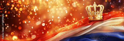 Crown on the background of the flag of Dutch Kingdom, Happy Dutch King Day banner photo