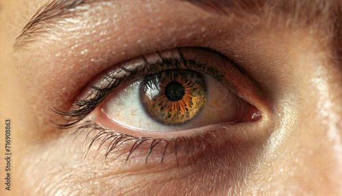 eye close up retina woman and eyelashes, laser treatment