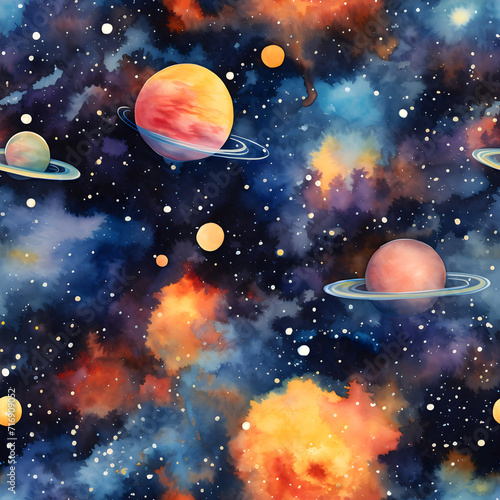 Space Illumination  A mesmerizing illustration featuring planets  moons  and stars in a cosmic dance  set against a captivating backdrop of the universe s vast expanse